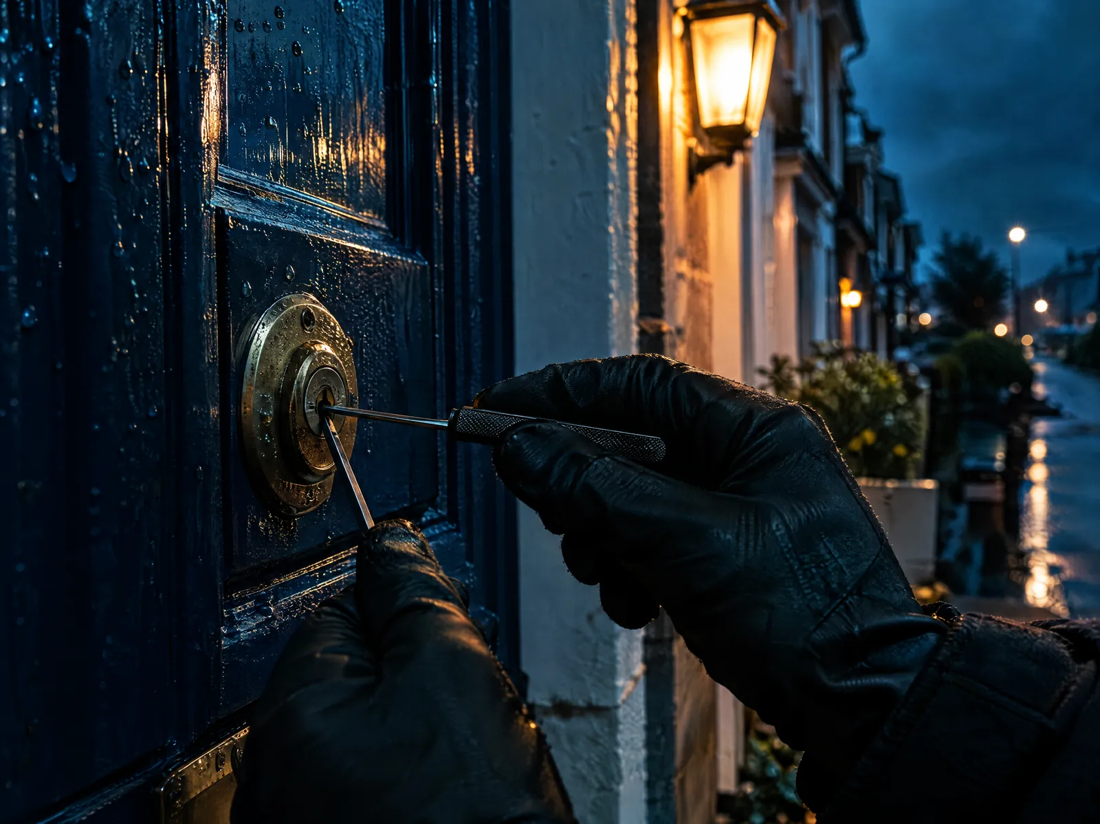 Locksmith opening a front door lock